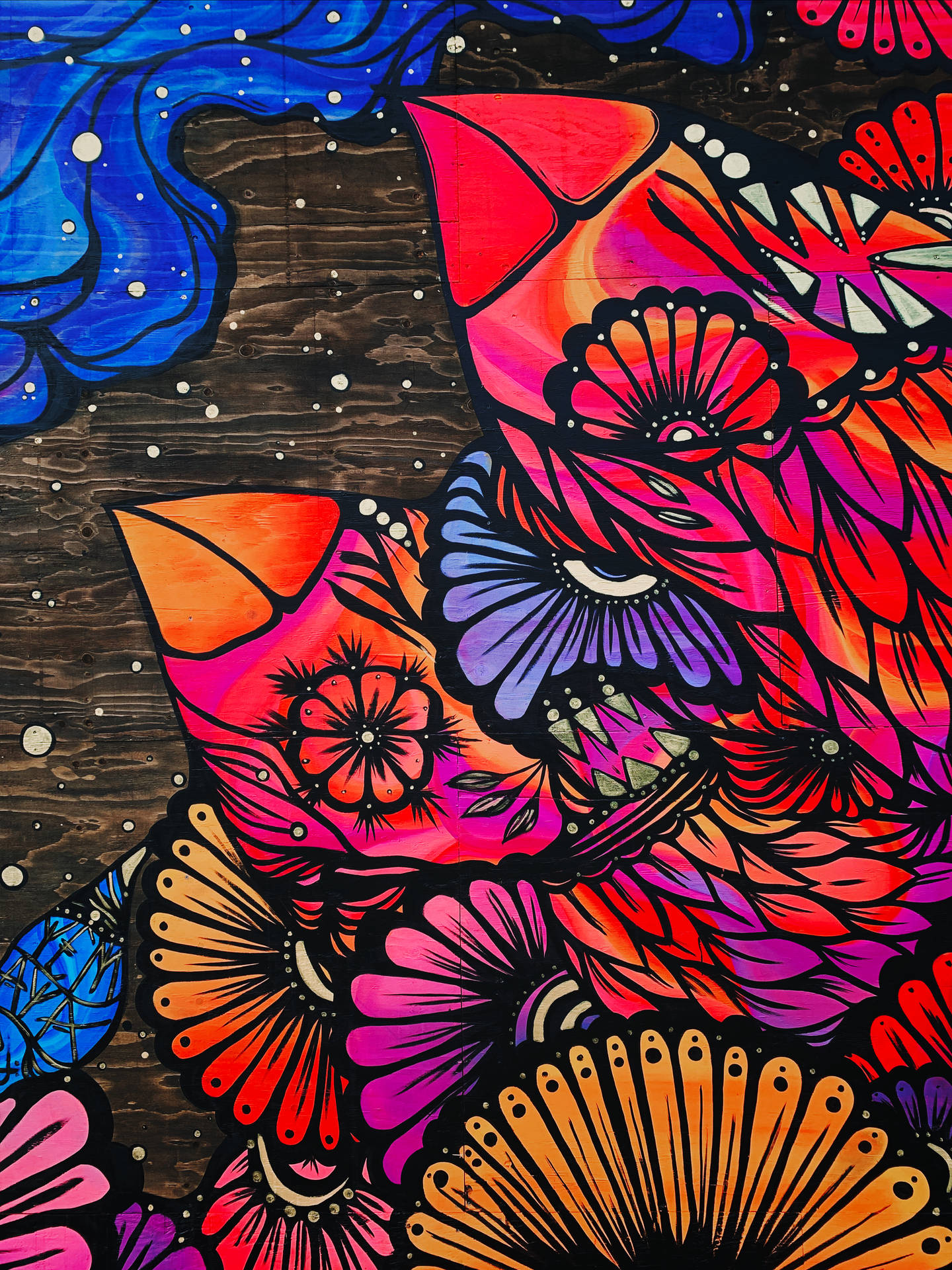 Colorful Floral Wood Street Art Wallpaper