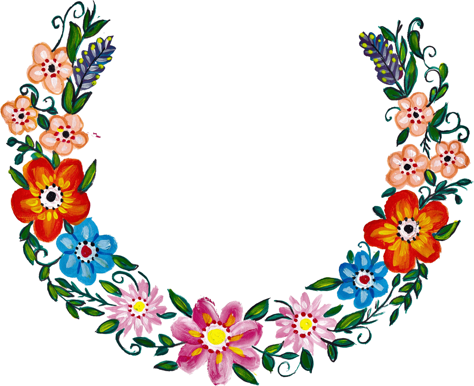 Colorful Floral Wreath Artwork PNG