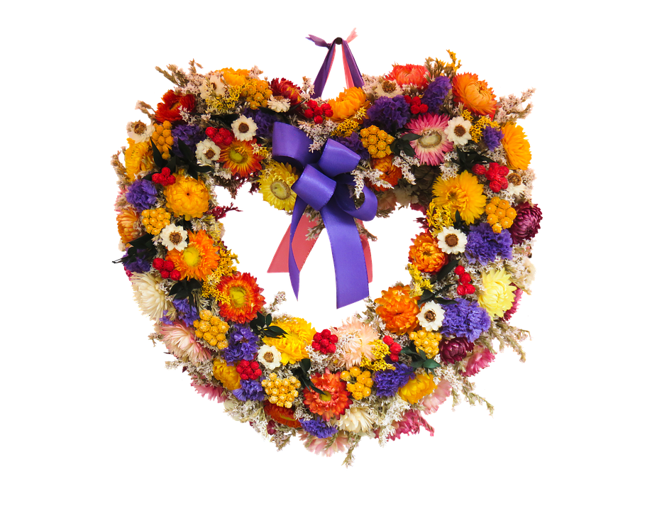 Colorful Floral Wreathwith Purple Ribbon PNG