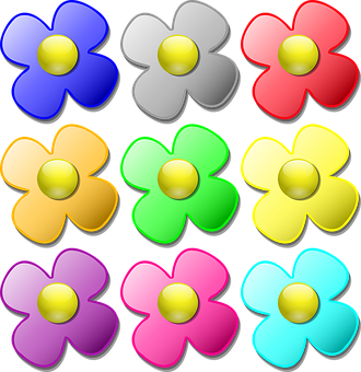 Colorful Flower Icons Set PNG