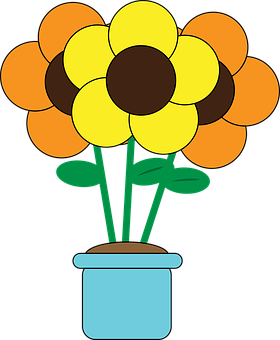 Colorful Flower Pot Cartoon Illustration PNG