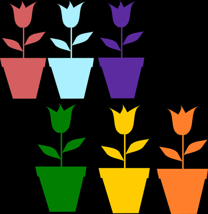 Colorful Flower Pots Vector Illustration PNG