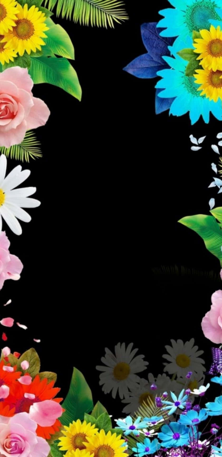 "A Wall of Colorful Flowers Looms Behind an Iphone" Wallpaper
