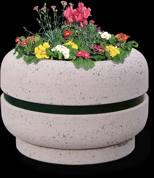 Colorful Flowersin Stone Planter PNG