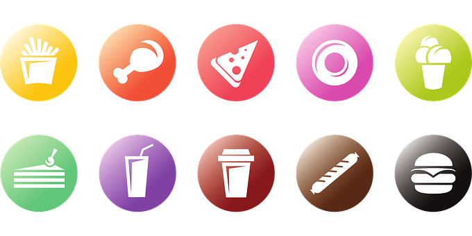 Colorful Food Icons Set PNG