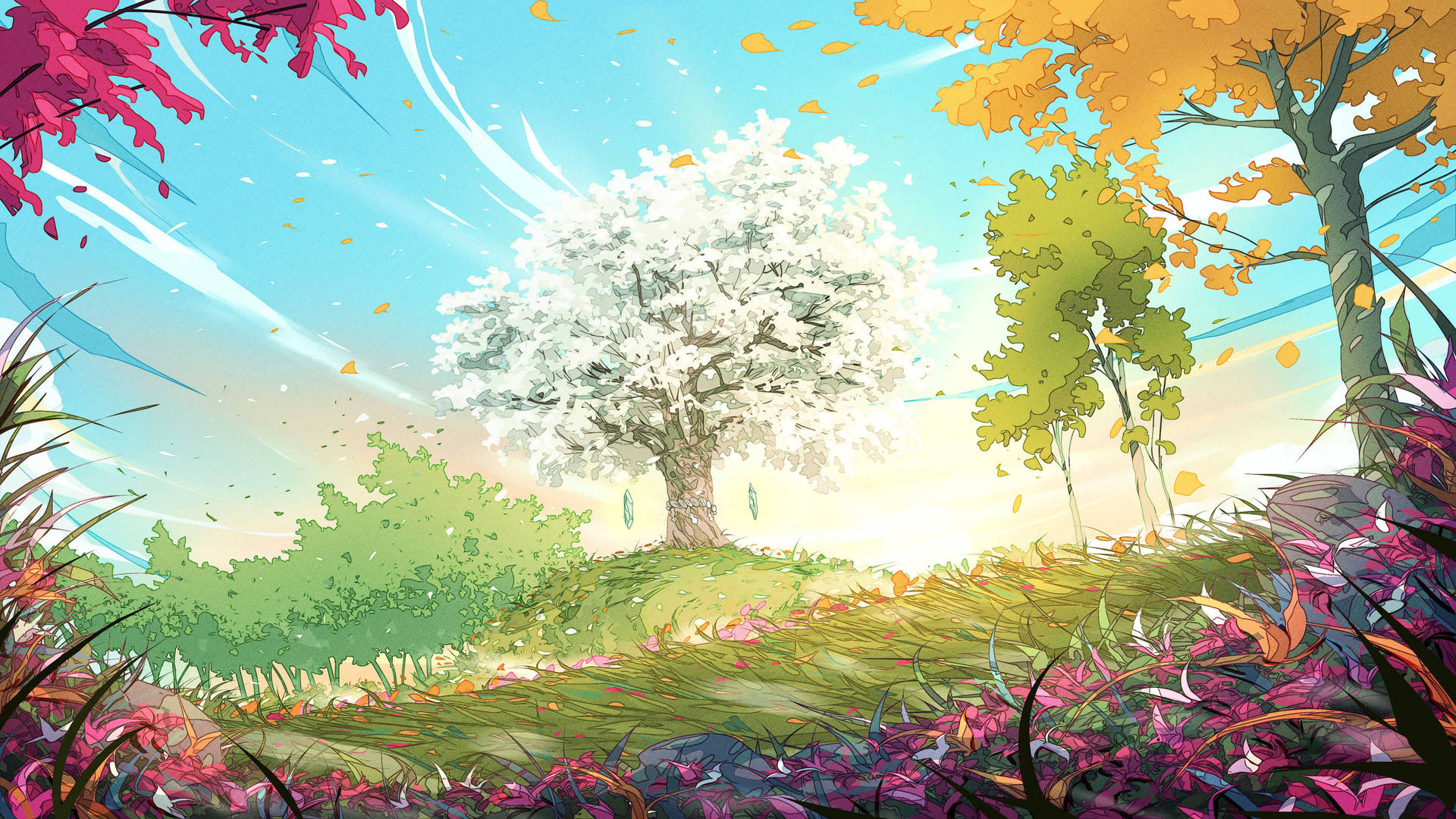 Colorful Forest Japanese Art Wallpaper