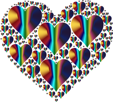 Colorful Fractal Hearts Pattern PNG
