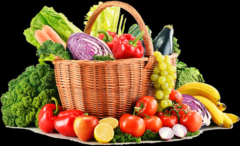 Colorful Fresh Fruitsand Vegetables Basket PNG