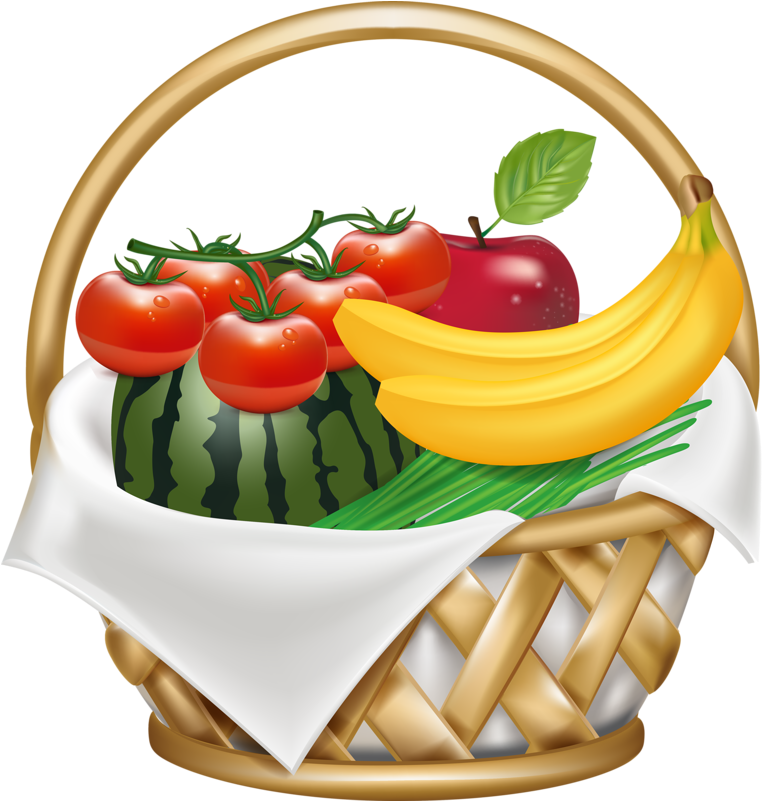 Colorful Fruit Basket Illustration PNG