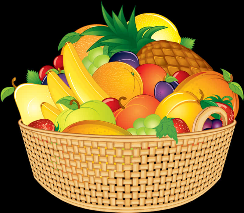 Colorful Fruit Basket Illustration PNG