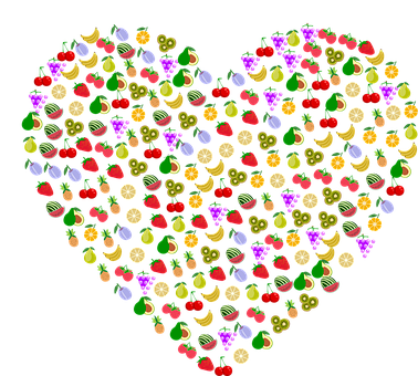 Colorful Fruit Heart Pattern PNG