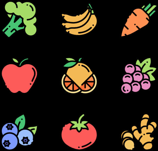 Colorful Fruitand Vegetable Icons PNG