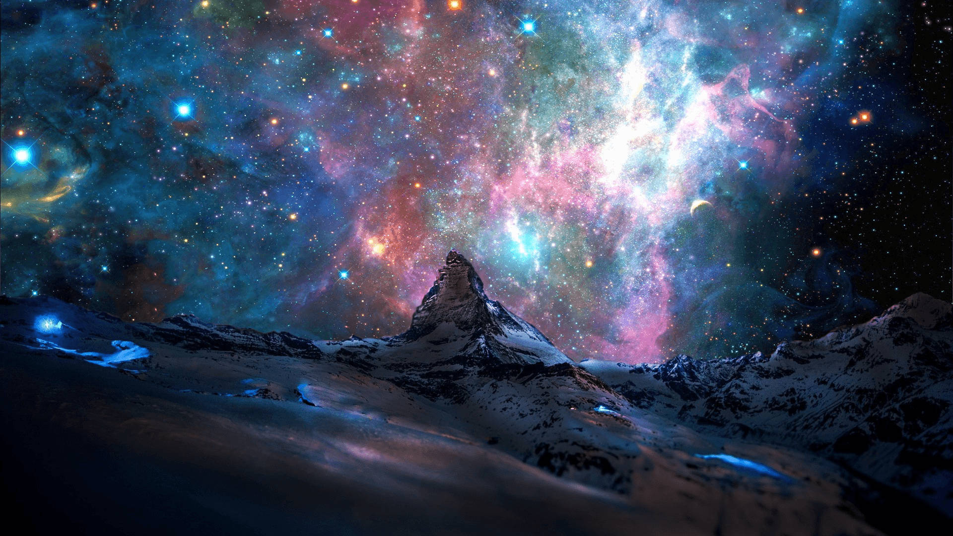Colorful Galaxy From Mountain Peak Universal Wallpaper