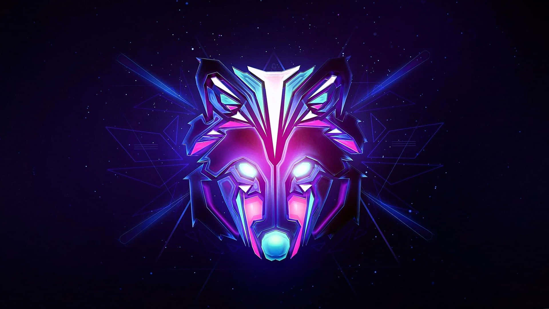 A Neon Wolf Head With Glowing Lights Wallpaper