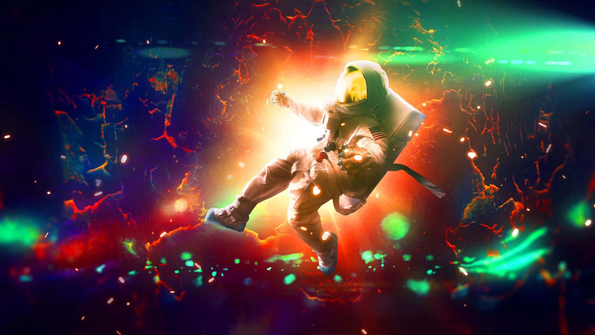 A Man In A Space Suit Flying Through The Air Wallpaper