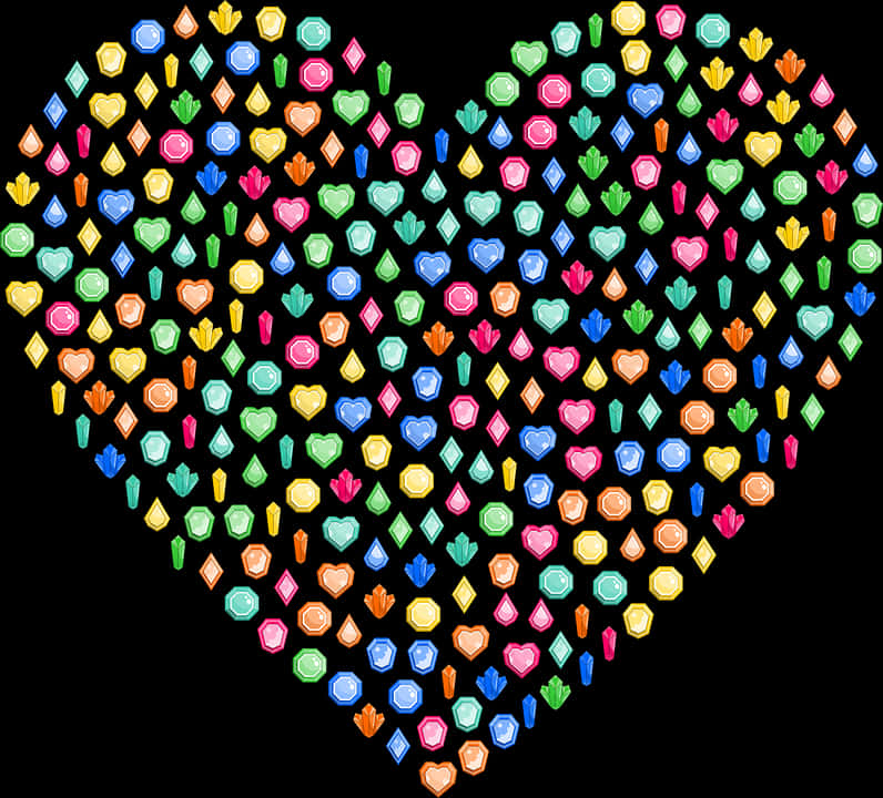 Colorful Gemstone Heart Pattern PNG