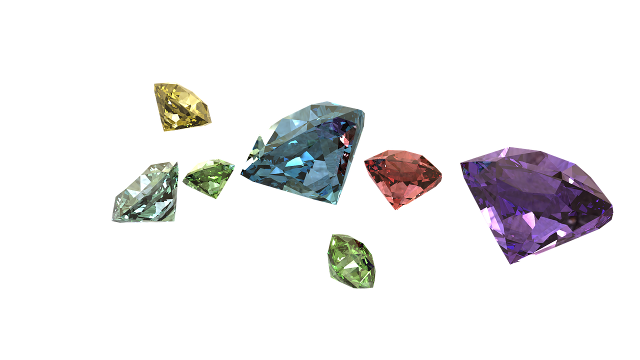 Colorful Gemstones Floating Transparent Background PNG