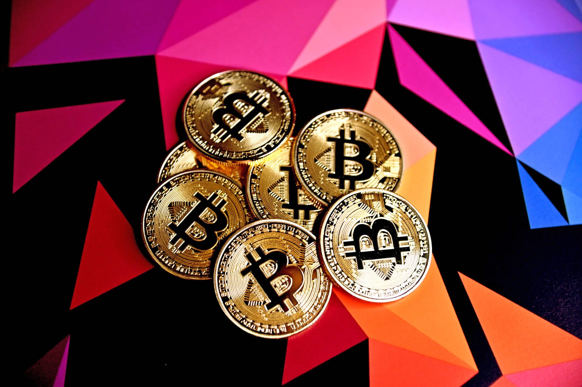 Colorful Geometric Art Bitcoins Background
