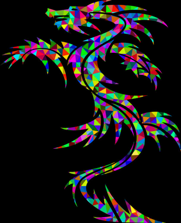 Colorful Geometric Dragon Tattoo Design PNG