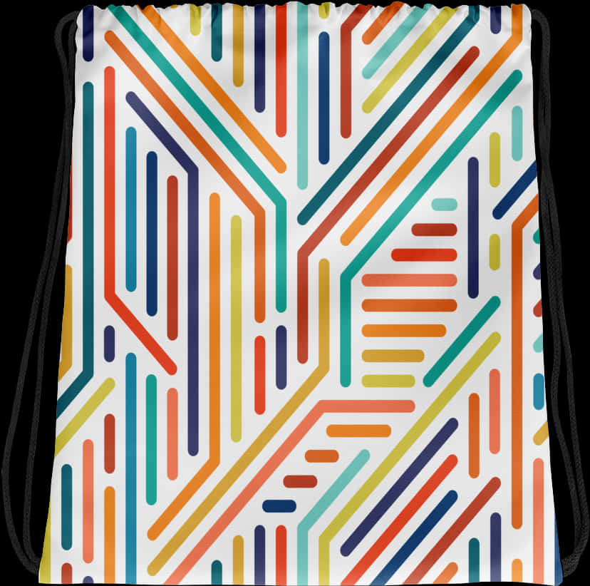 Colorful Geometric Lines Drawstring Bag PNG