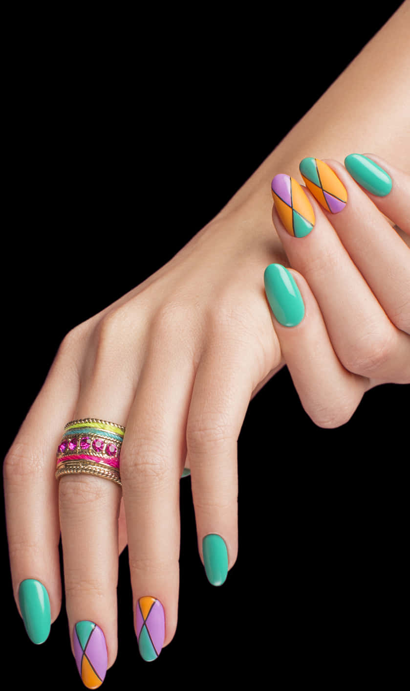 Colorful Geometric Nail Art PNG