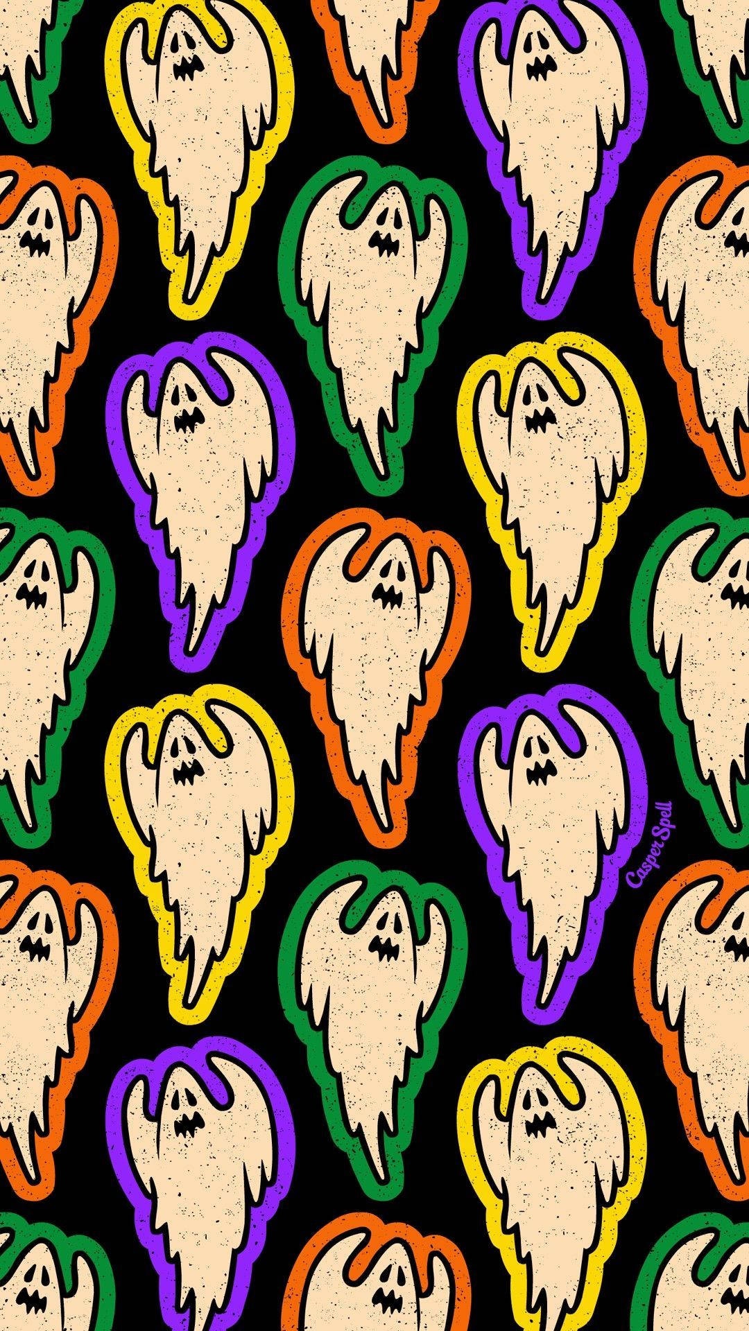 Colorful Ghost Aesthetic Pattern Wallpaper