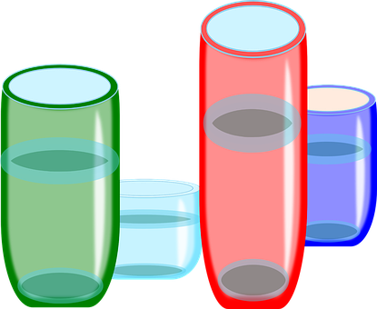 Colorful Glasses With Water Levels PNG