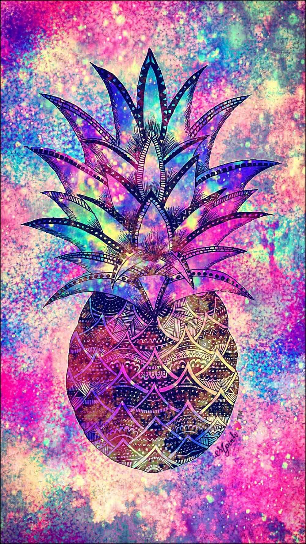 Colorful Glitter Pineapple Art Wallpaper