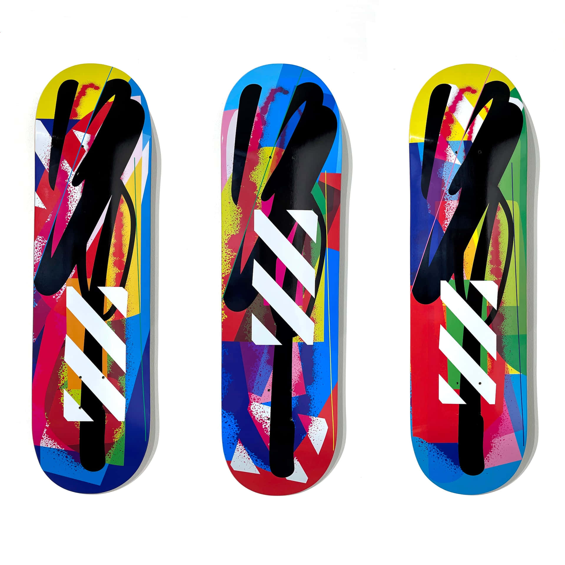 Triptych Skateboard Grafiti Berwarna-warni Wallpaper