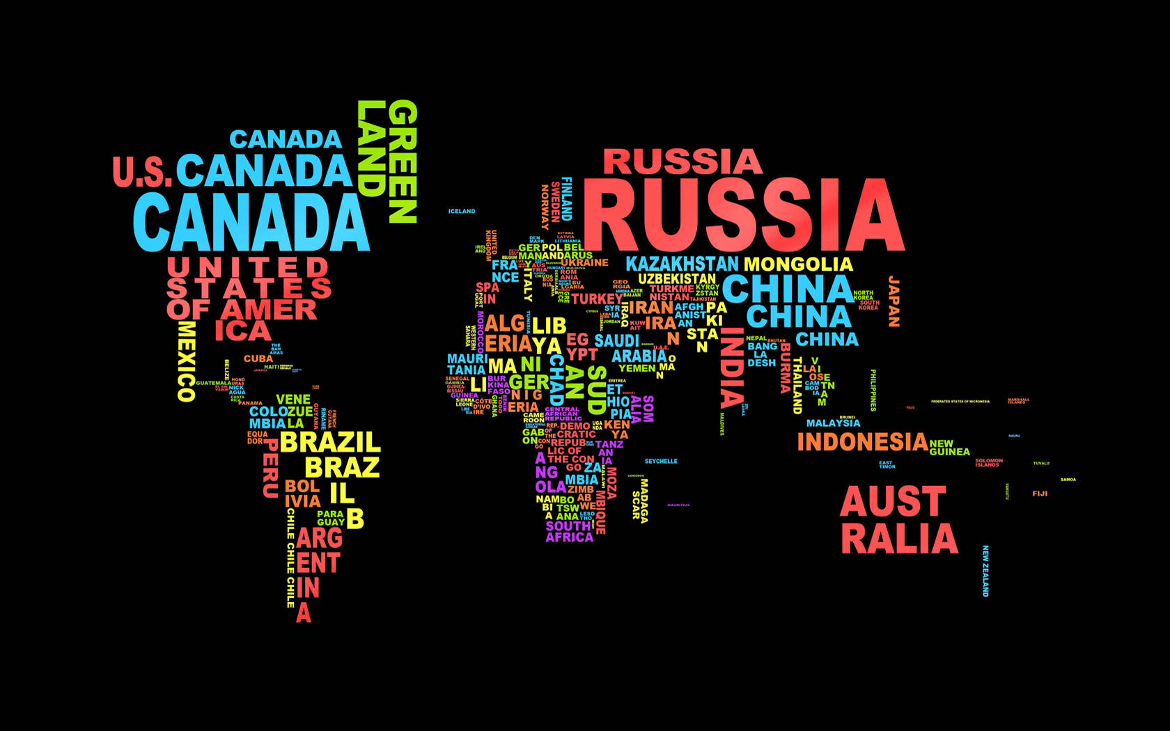 Colorful Graphic Country Names World Map
