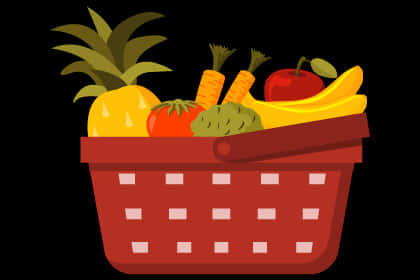 Colorful Grocery Basket Fruits Vegetables PNG