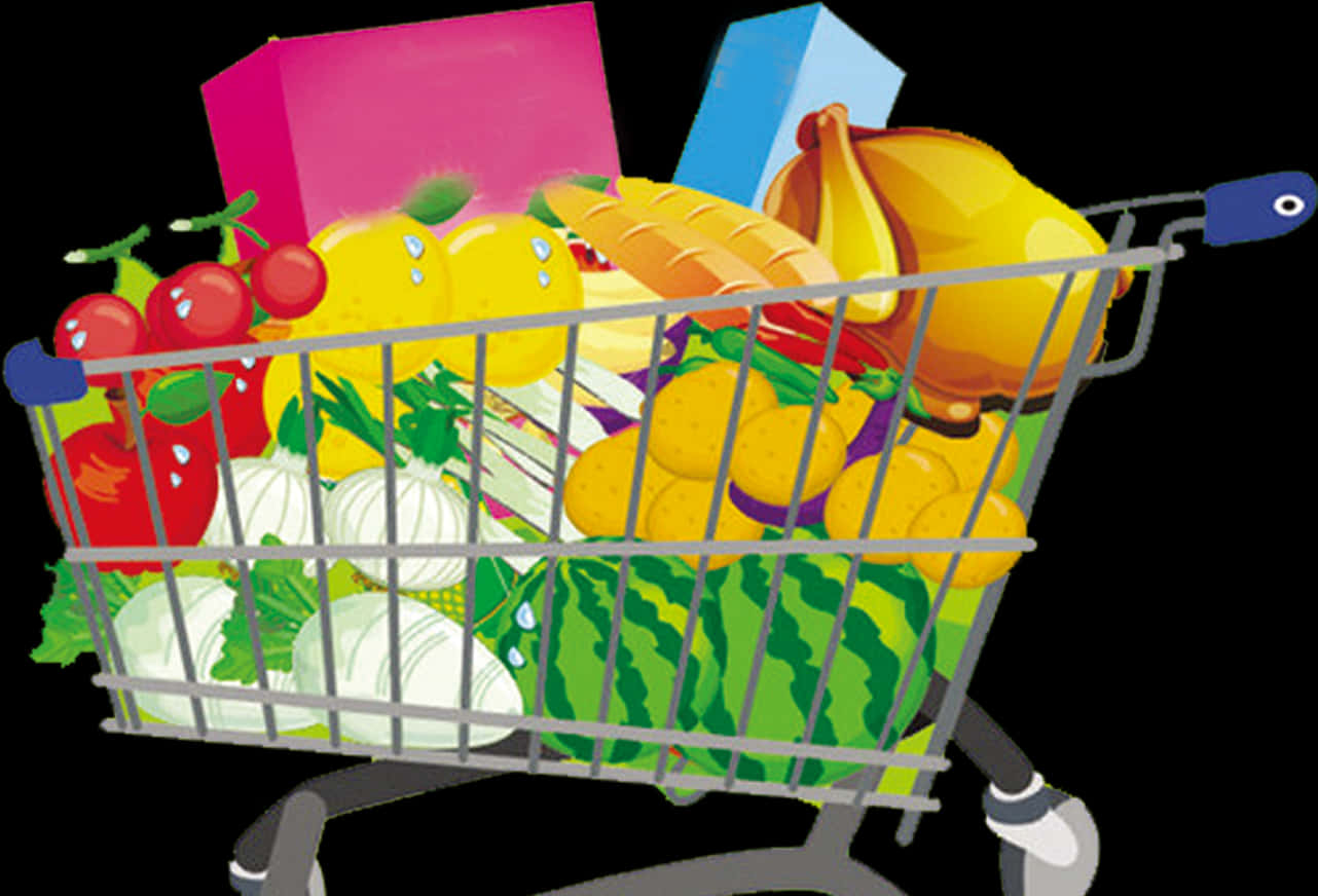 Colorful Grocery Shopping Cart PNG