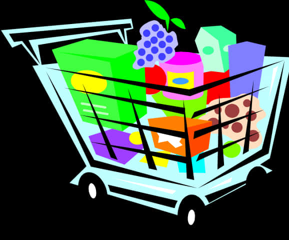 Colorful Grocery Shopping Cart PNG