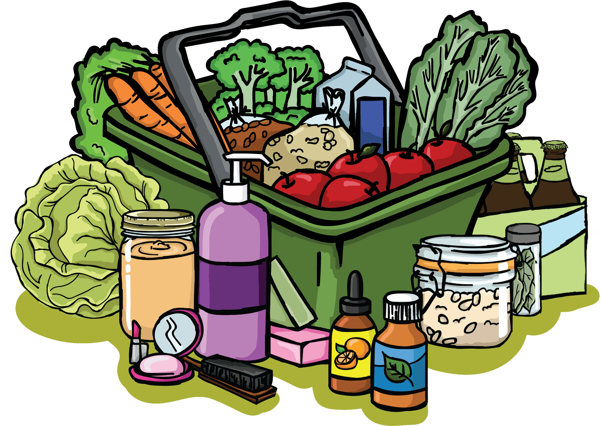 Colorful Grocery Shopping Illustration PNG