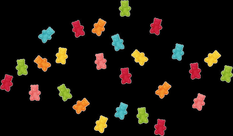 Colorful Gummy Bears Scatteredon Black Background PNG
