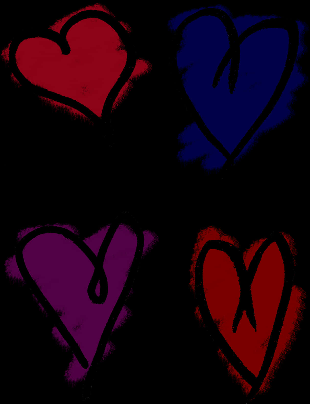 Colorful Hand Drawn Hearts PNG