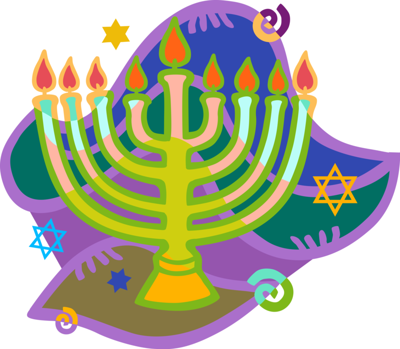 Colorful Hanukkah Menorahand Dreidels PNG