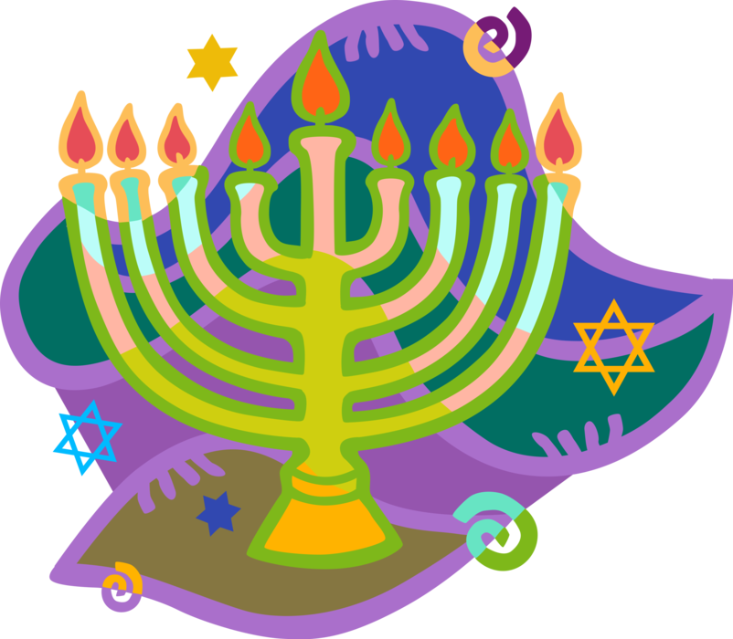 Colorful Hanukkah Menorahand Dreidels Illustration PNG
