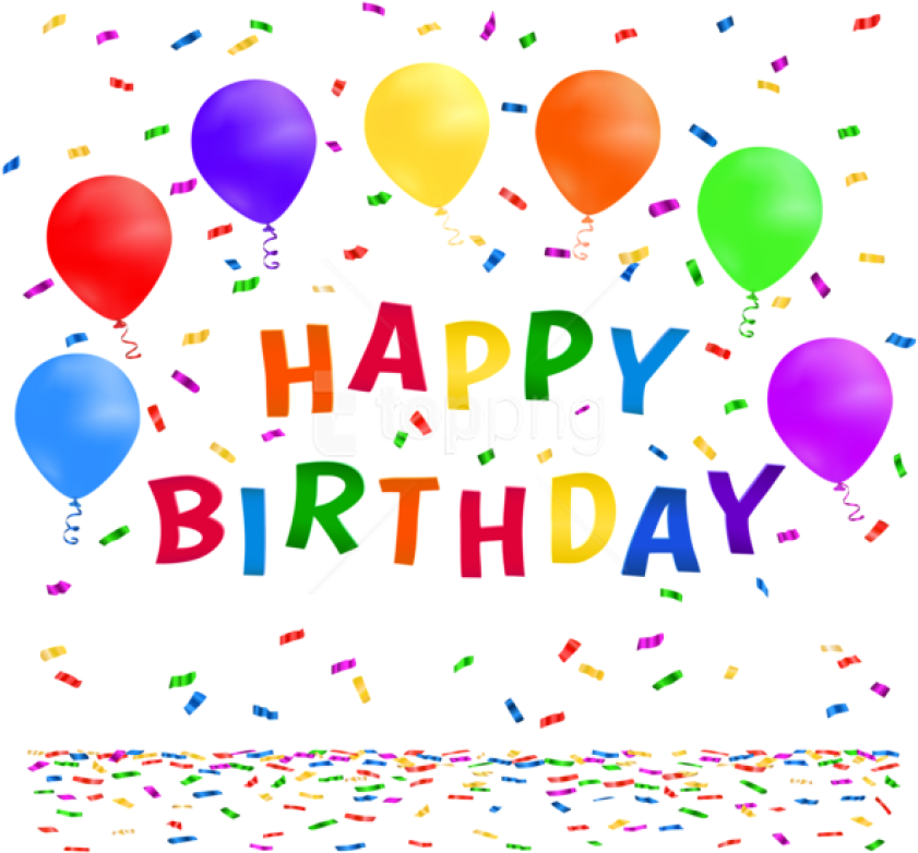 Colorful Happy Birthday Balloonsand Confetti PNG