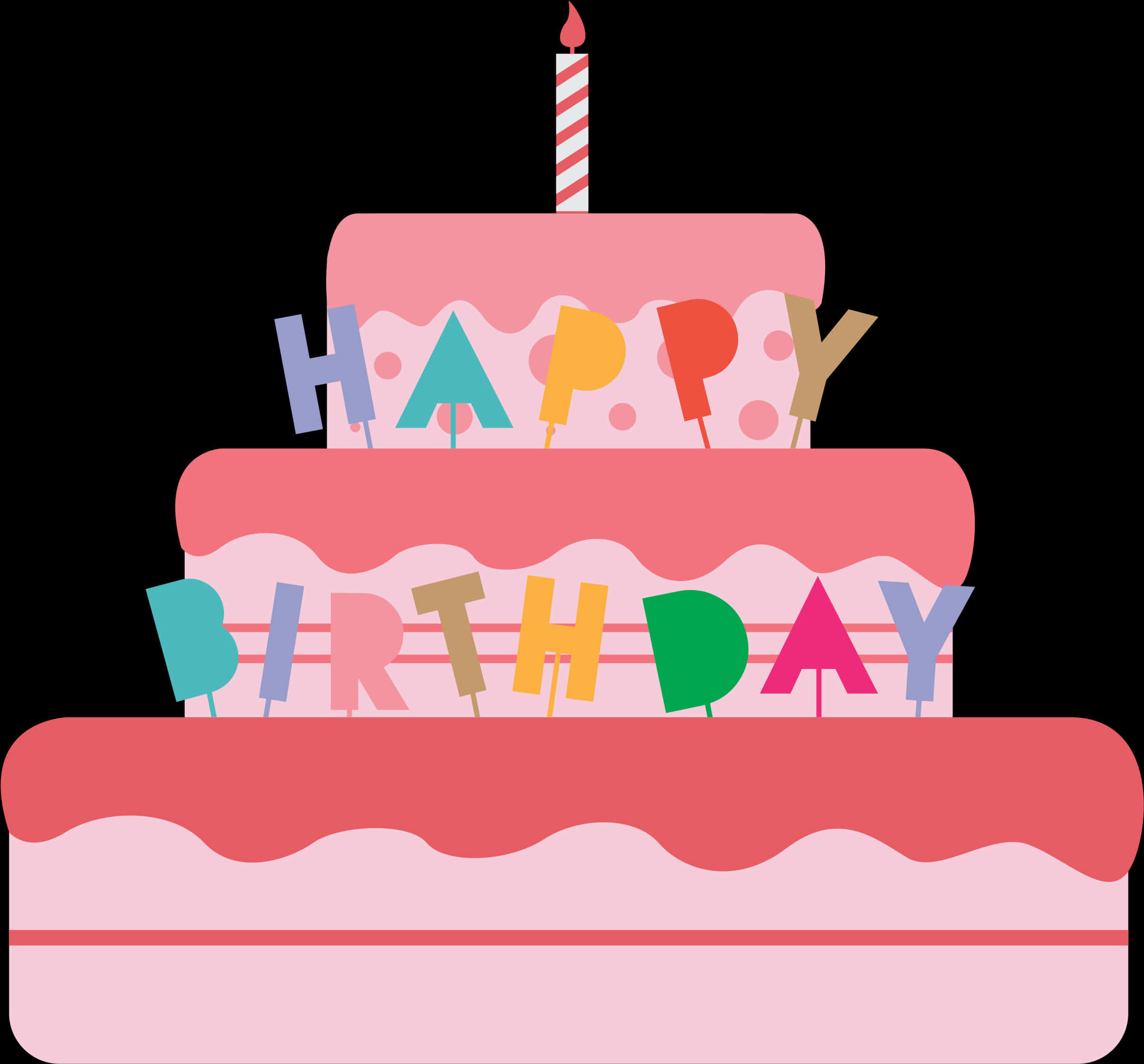 Colorful Happy Birthday Cake Illustration PNG