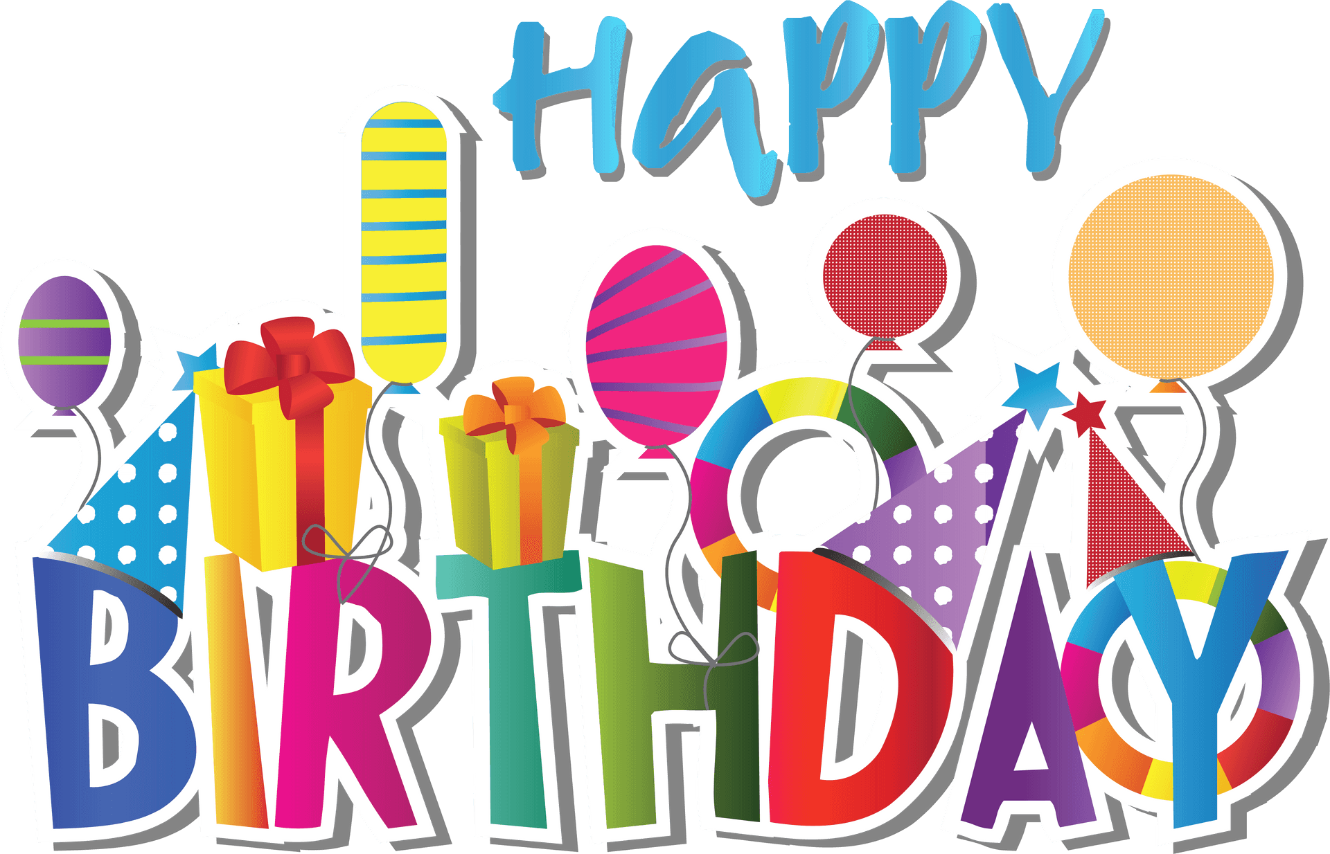 Colorful Happy Birthday Typography Background PNG