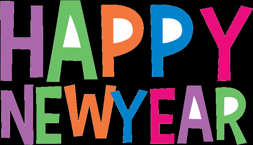 Colorful Happy New Year Text PNG