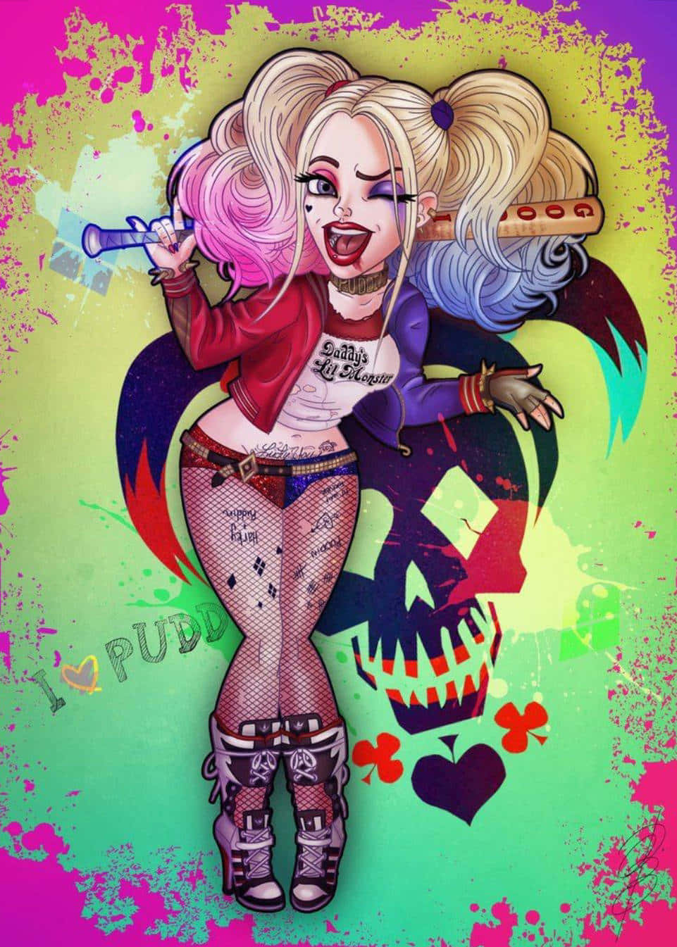 Art Cartoon Coloré De Harley Quinn Fond d'écran