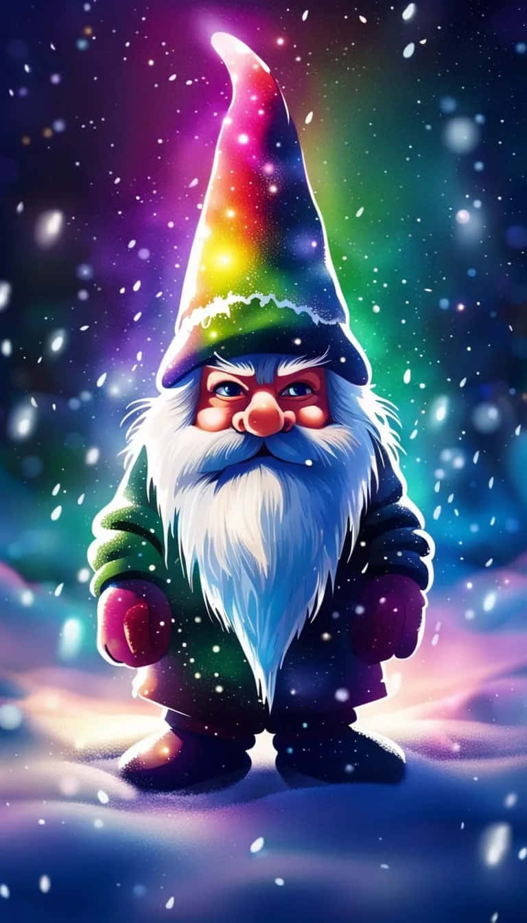 Colorful Hat Gnomein Snow Wallpaper
