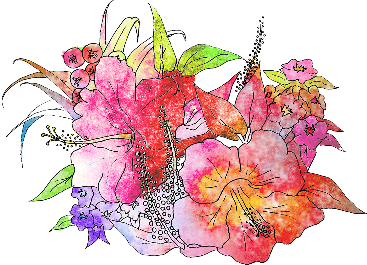 Colorful Hawaiian Floral Artwork PNG