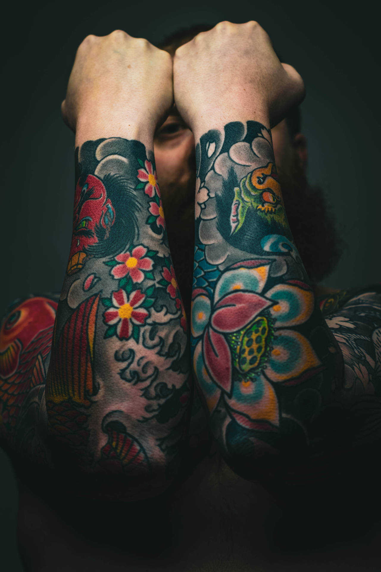 Colorful Hd Tattoo On Arms Wallpaper