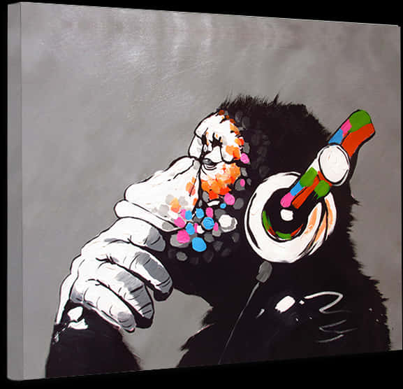 Colorful Headphones Gorilla Art PNG