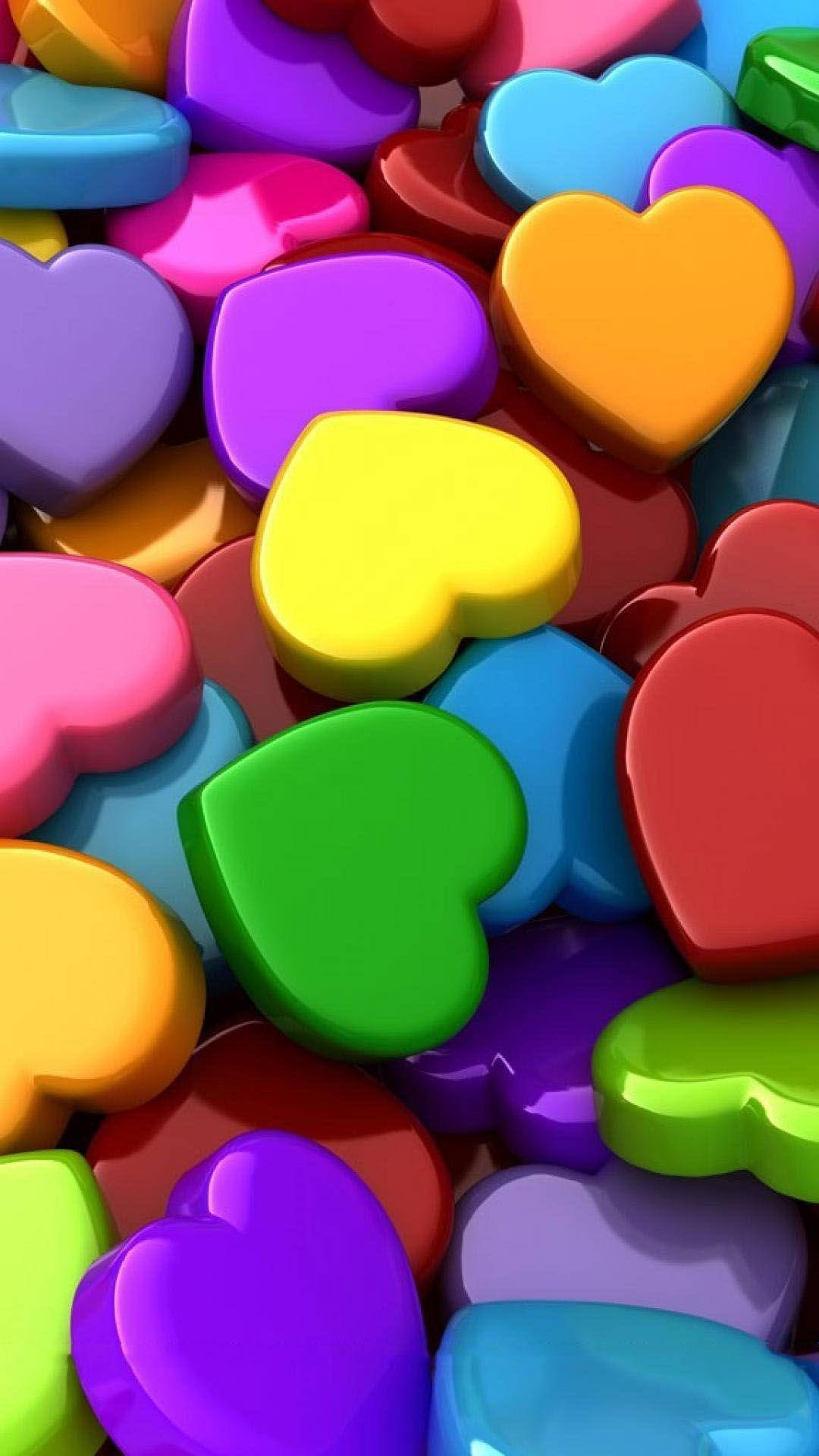 Colorful Heart Chips 3d Android Phone Wallpaper
