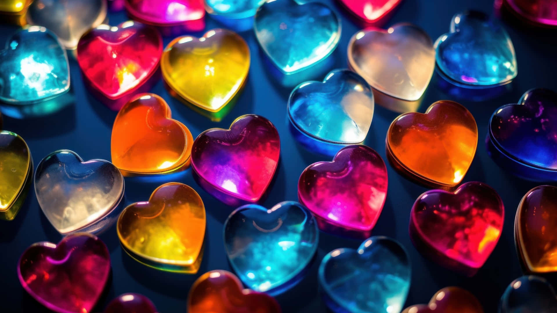 Colorful Heart Shaped Glass Pieces Wallpaper