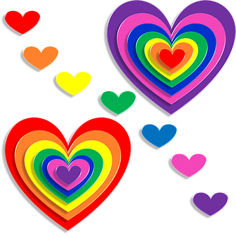 Colorful Hearts Black Background PNG